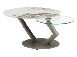 Vente-unique Mesa De Centro*Mesa de centro tampos giratórios cerâmica e vidro temperado efeito mármore branco - ELDOVA Transparente / Taupe / Branco