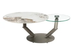 Vente-unique Mesa De Centro*Mesa de centro tampos giratórios cerâmica e vidro temperado efeito mármore branco - ELDOVA Transparente / Taupe / Branco