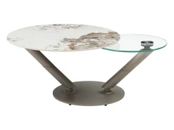 Vente-unique Mesa De Centro*Mesa de centro tampos giratórios cerâmica e vidro temperado efeito mármore branco - ELDOVA Transparente / Taupe / Branco