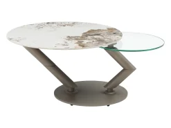 Vente-unique Mesa De Centro*Mesa de centro tampos giratórios cerâmica e vidro temperado efeito mármore branco - ELDOVA Transparente / Taupe / Branco