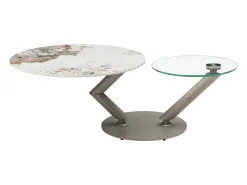 Vente-unique Mesa De Centro*Mesa de centro tampos giratórios cerâmica e vidro temperado efeito mármore branco - ELDOVA Transparente / Taupe / Branco