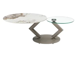 Vente-unique Mesa De Centro*Mesa de centro tampos giratórios cerâmica e vidro temperado efeito mármore branco - ELDOVA Transparente / Taupe / Branco