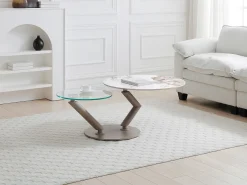 Vente-unique Mesa De Centro*Mesa de centro tampos giratórios cerâmica e vidro temperado efeito mármore branco - ELDOVA Transparente / Taupe / Branco
