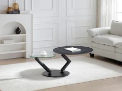 Mesa de centro tampos giratórios cerâmica e vidro temperado efeito mármore preto - ELDOVA^Vente-unique Hot
