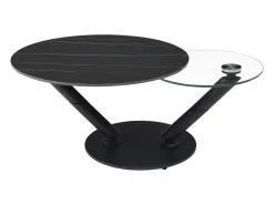 Mesa de centro tampos giratórios cerâmica e vidro temperado efeito mármore preto - ELDOVA^Vente-unique Hot