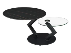 Mesa de centro tampos giratórios cerâmica e vidro temperado efeito mármore preto - ELDOVA^Vente-unique Hot