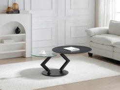 Mesa de centro tampos giratórios cerâmica e vidro temperado efeito mármore preto - ELDOVA^Vente-unique Hot