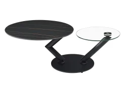 Mesa de centro tampos giratórios cerâmica e vidro temperado efeito mármore preto - ELDOVA^Vente-unique Hot