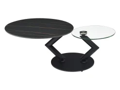 Mesa de centro tampos giratórios cerâmica e vidro temperado efeito mármore preto - ELDOVA^Vente-unique Hot