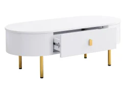 Mesa de centro 108x50x40 cm - com 2 gavetas - puxadores e pés dourados - Mesa De Centro