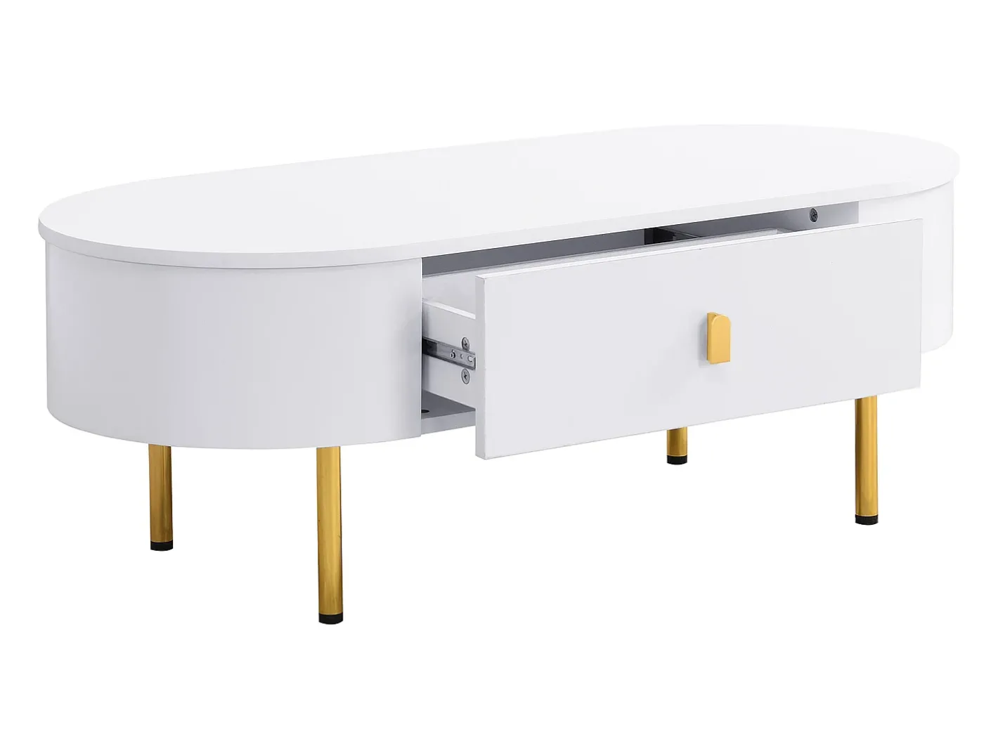 Mesa de centro 108x50x40 cm - com 2 gavetas - puxadores e pés dourados - Mesa De Centro