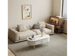 Mesa de centro 108x50x40 cm - com 2 gavetas - puxadores e pés dourados - Mesa De Centro