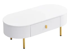 Mesa de centro 108x50x40 cm - com 2 gavetas - puxadores e pés dourados - Mesa De Centro