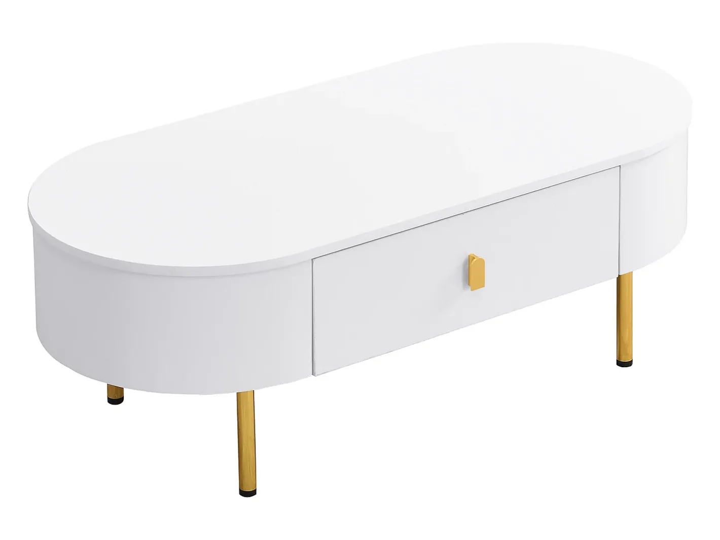 Mesa de centro 108x50x40 cm - com 2 gavetas - puxadores e pés dourados - Mesa De Centro
