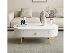 Mesa de centro 108x50x40 cm - com 2 gavetas - puxadores e pés dourados - Mesa De Centro