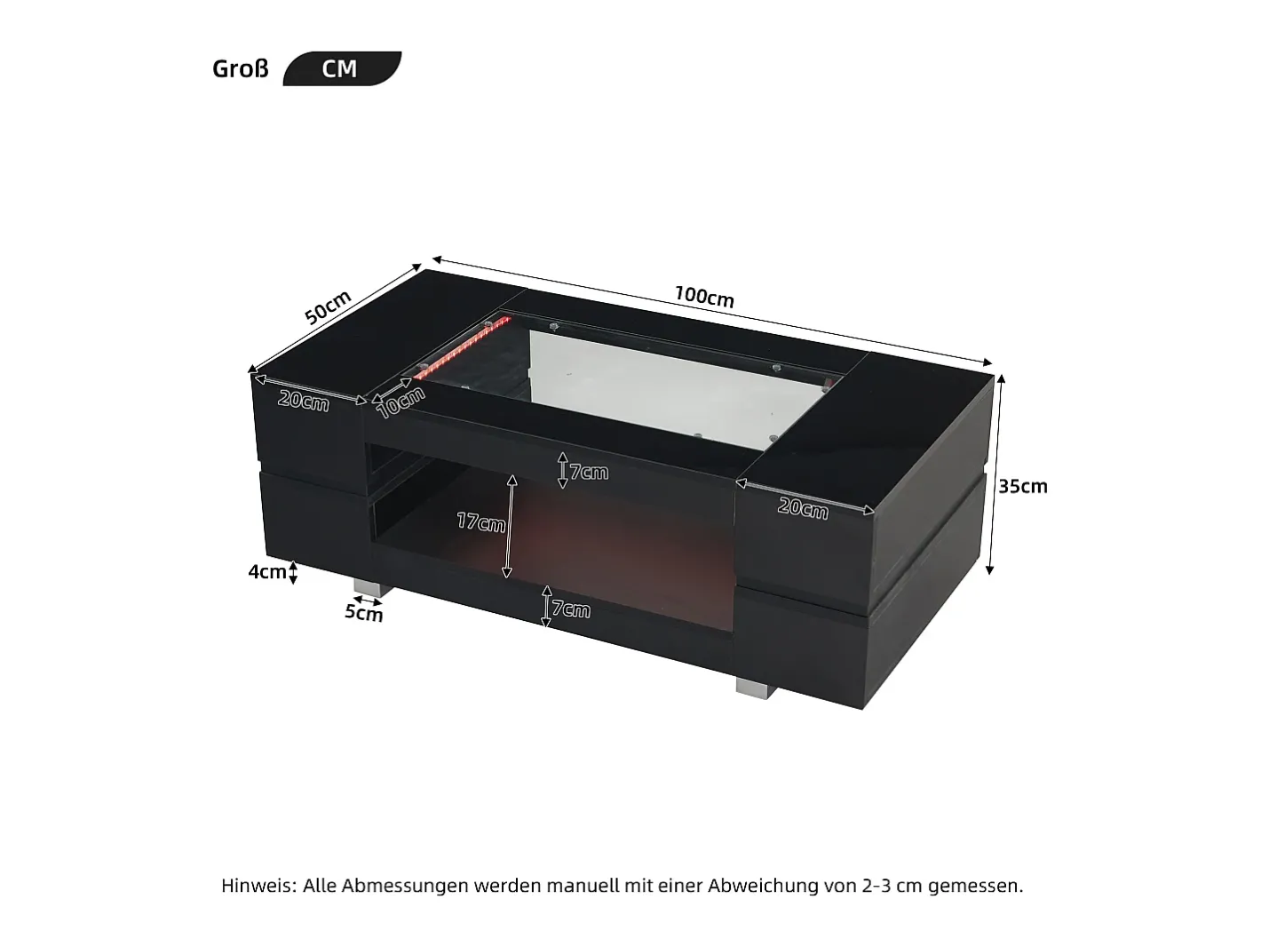 Mesa de centro 100x50x35 cm - com iluminação LED - amplo armazenamento -*ModernLuxe Outlet