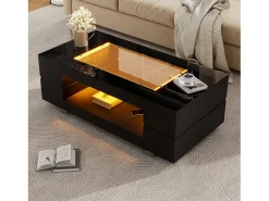 Mesa de centro 100x50x35 cm - com iluminação LED - amplo armazenamento -*ModernLuxe Outlet