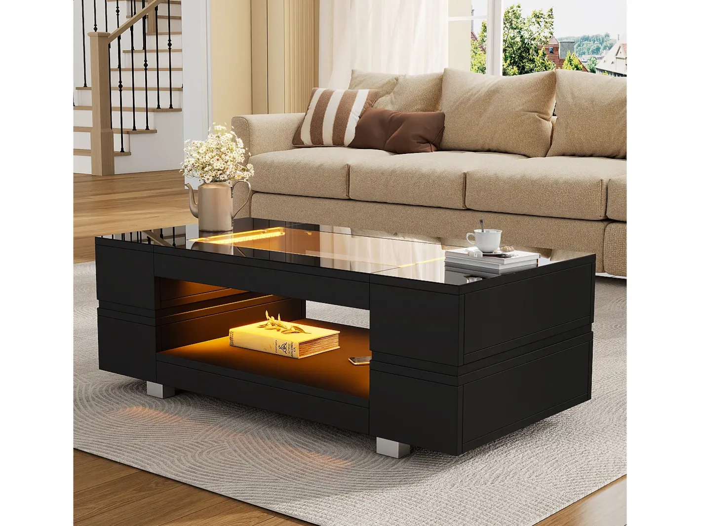 Mesa de centro 100x50x35 cm - com iluminação LED - amplo armazenamento -*ModernLuxe Outlet