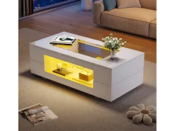 Mesa de centro 100x50x35 cm - com iluminação LED - amplo armazenamento -*ModernLuxe Online