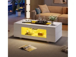 Mesa de centro 100x50x35 cm - com iluminação LED - amplo armazenamento -*ModernLuxe Online
