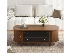 Mesa de centro 100x50x36 cm - con 2 gavetas e 2 portas de correr - Marrom + preto*ModernLuxe Sale