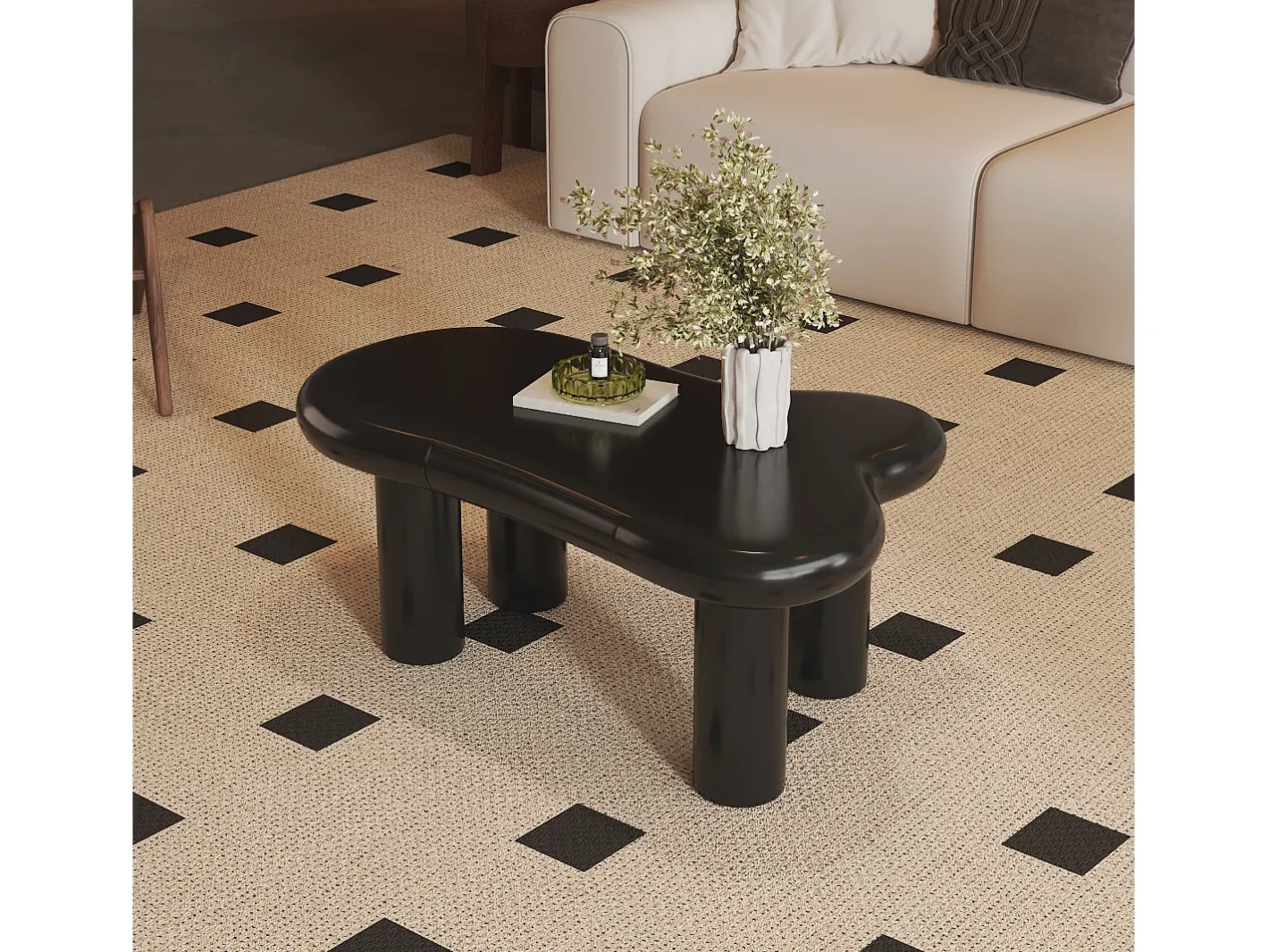 Mesa de centro 98x65.5x40 cm - forma de nuvem - 1 gaveta - com iluminação LED -*ModernLuxe Discount