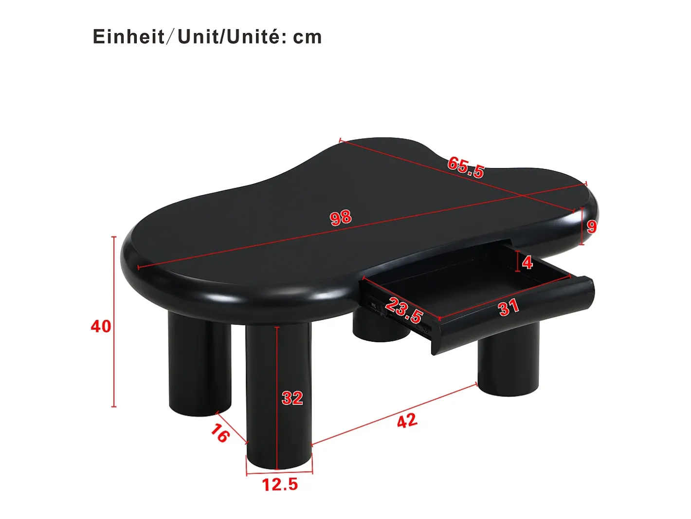 Mesa de centro 98x65.5x40 cm - forma de nuvem - 1 gaveta - com iluminação LED -*ModernLuxe Discount