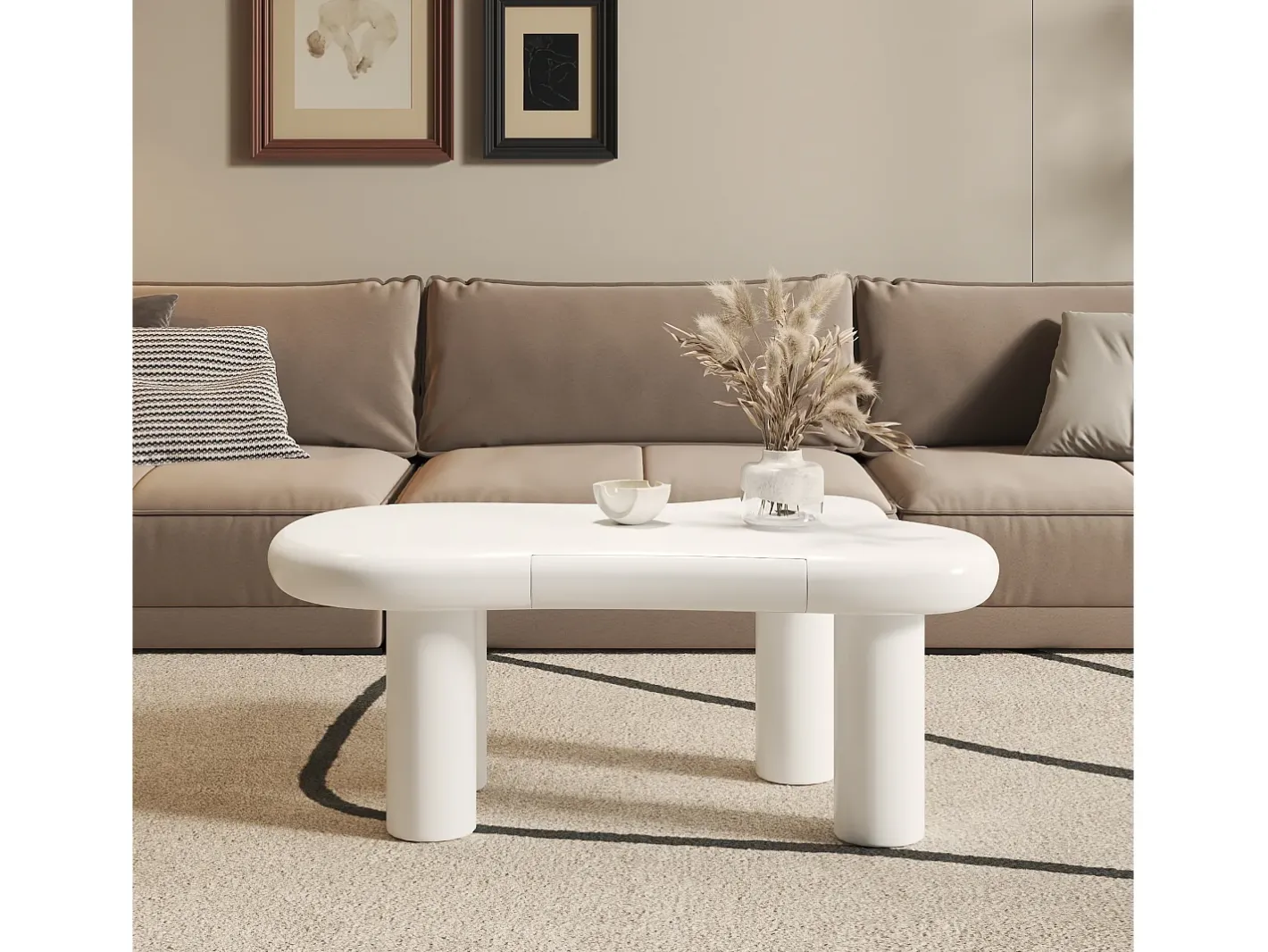 Mesa de centro 98x65.5x40 cm - forma de nuvem - 1 gaveta - com iluminação LED -^ModernLuxe Outlet