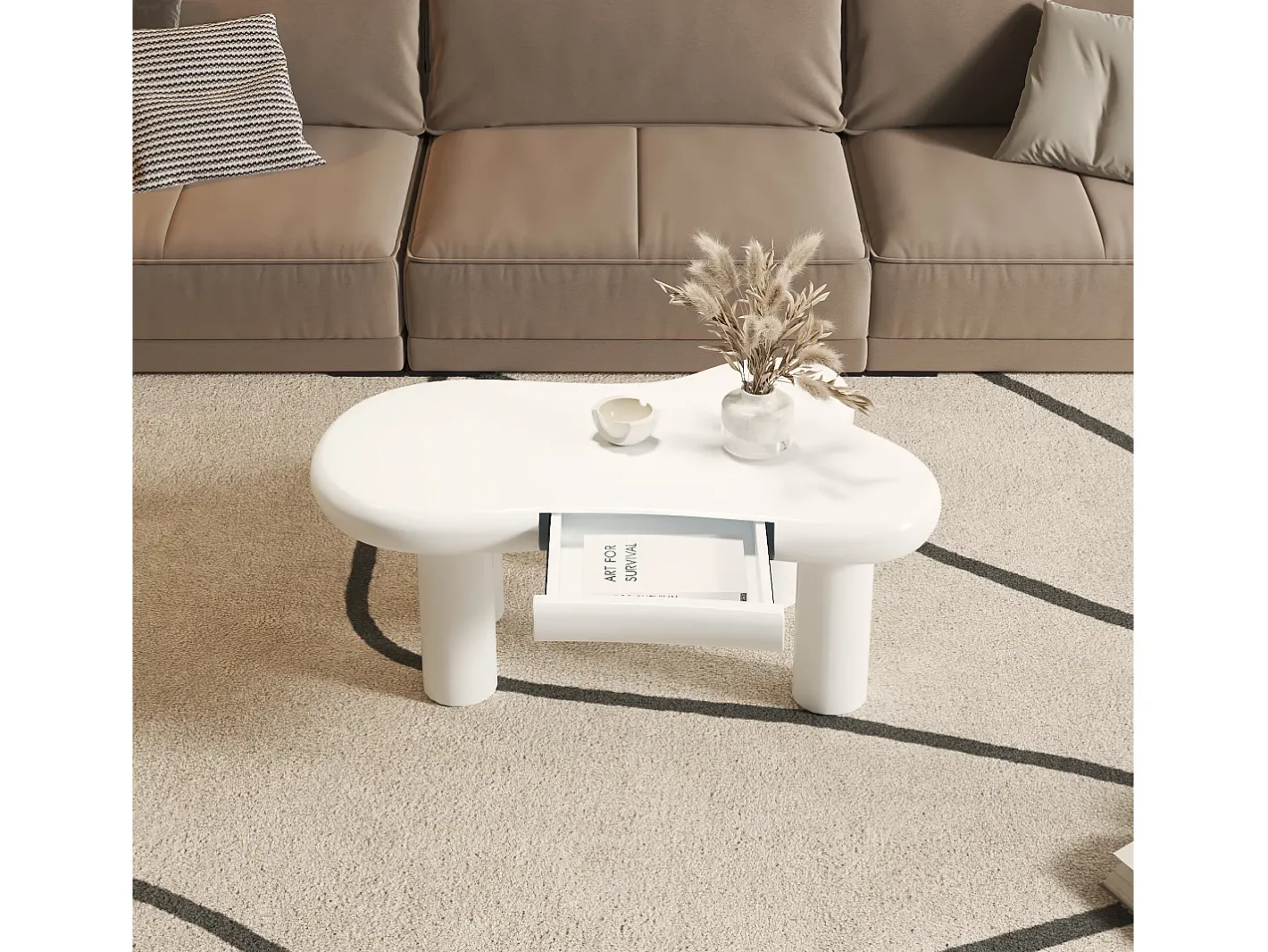 Mesa de centro 98x65.5x40 cm - forma de nuvem - 1 gaveta - com iluminação LED -^ModernLuxe Outlet