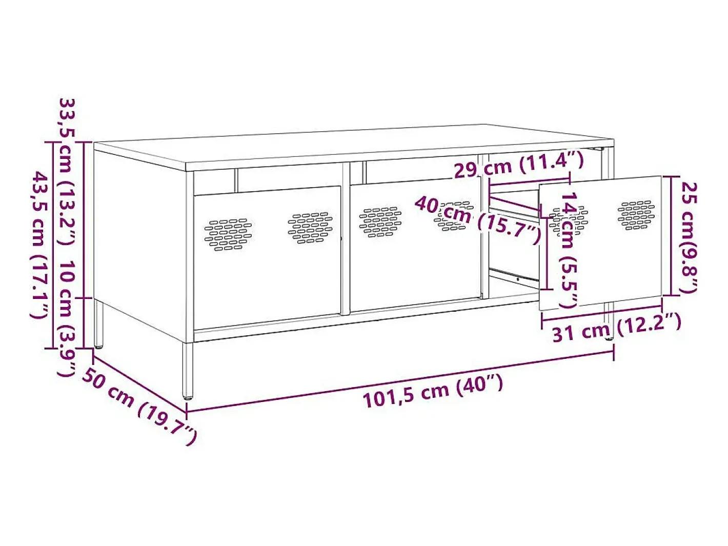 vidaxl Mesa De Centro*Mesa de centro 101,5x50x43,5 cm aço laminado a frio Rosa