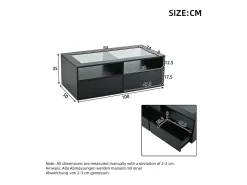 Mesa de centro 100x50x35cm - com iluminação LED - 2 gavetas - Tampo de vidro - Armazenamento aberto -*ModernLuxe Best