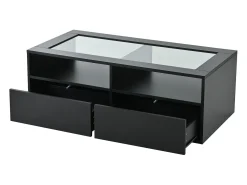 Mesa de centro 100x50x35cm - com iluminação LED - 2 gavetas - Tampo de vidro - Armazenamento aberto -*ModernLuxe Best