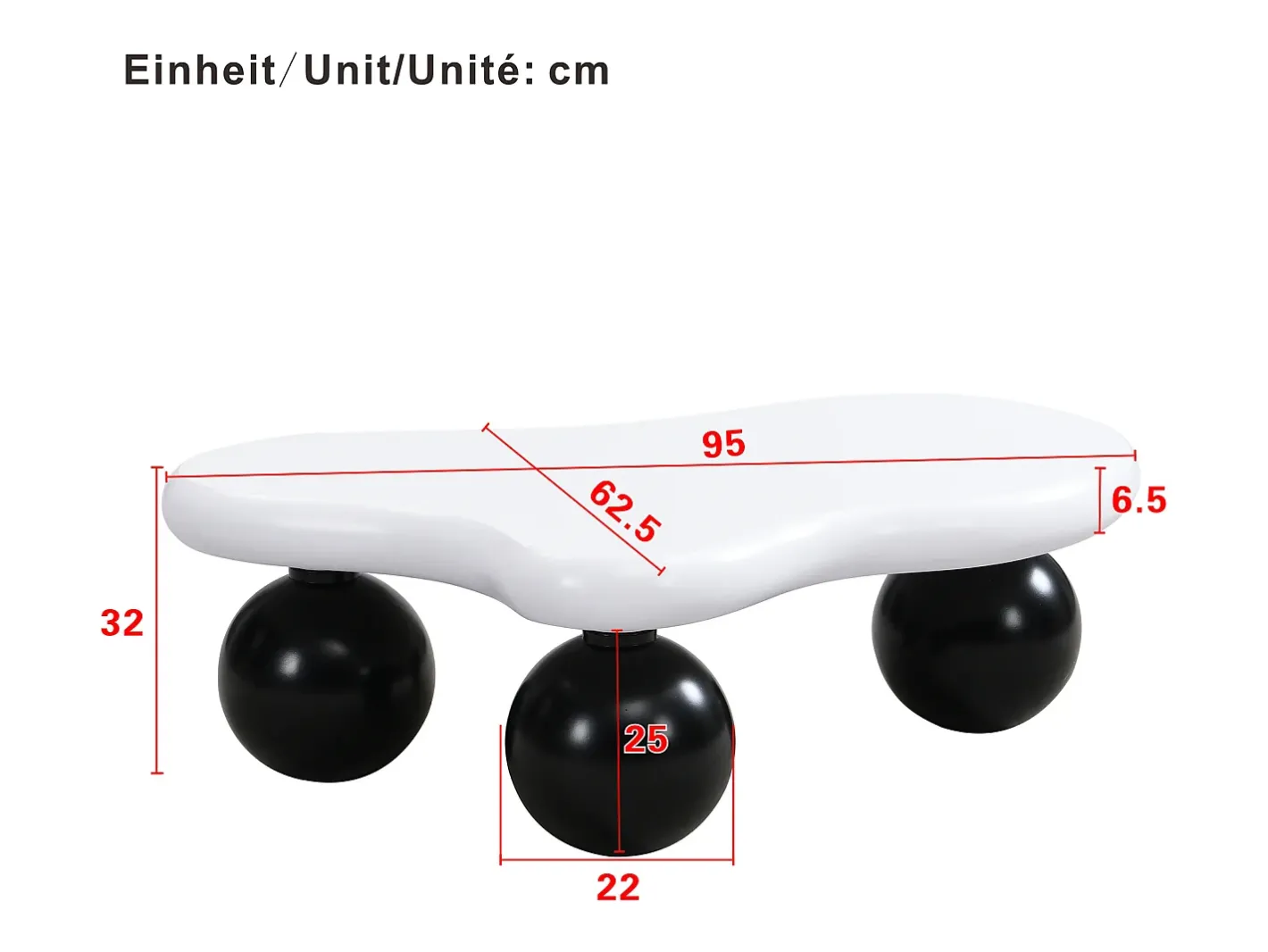 Discount Mesa de centro 95x62.5x32cm - forma de nuvem - com iluminação LED - pés redondos - branco + preto Mesa De Centro