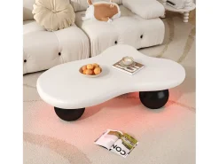 Discount Mesa de centro 95x62.5x32cm - forma de nuvem - com iluminação LED - pés redondos - branco + preto Mesa De Centro