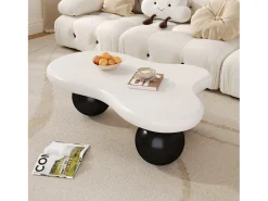 Discount Mesa de centro 95x62.5x32cm - forma de nuvem - com iluminação LED - pés redondos - branco + preto Mesa De Centro