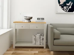 Mesa de consola com 2 gavetas em MDF cinzento*Loft24