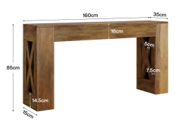 Clearance Mesa de Consola de 160 cm de Comprimento, Mesa de Entrada Rural com 2 Gavetas e Pernas em Forma de X Consola
