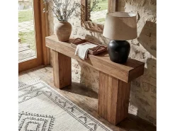 Clearance Mesa de Consola de Madeira Sólida, Mesa de Sofá Rural de 160cm Atrás do Sofá com Pernas Artísticas Consola