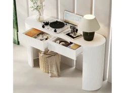Best Mesa de consola elegante para hall de entrada - 120 x 33 x 76 cm - com 2 gavetas + frente curva - MDF - branca Consola