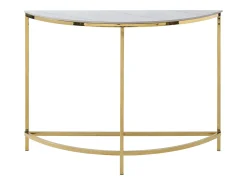 Vente-unique Consola*Mesa de consola em cerâmica e aço inoxidável - Efeito mármore branco e dourado - CILÍNDRICA Branco / Dourado