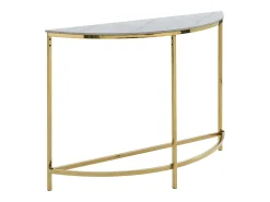 Vente-unique Consola*Mesa de consola em cerâmica e aço inoxidável - Efeito mármore branco e dourado - CILÍNDRICA Branco / Dourado