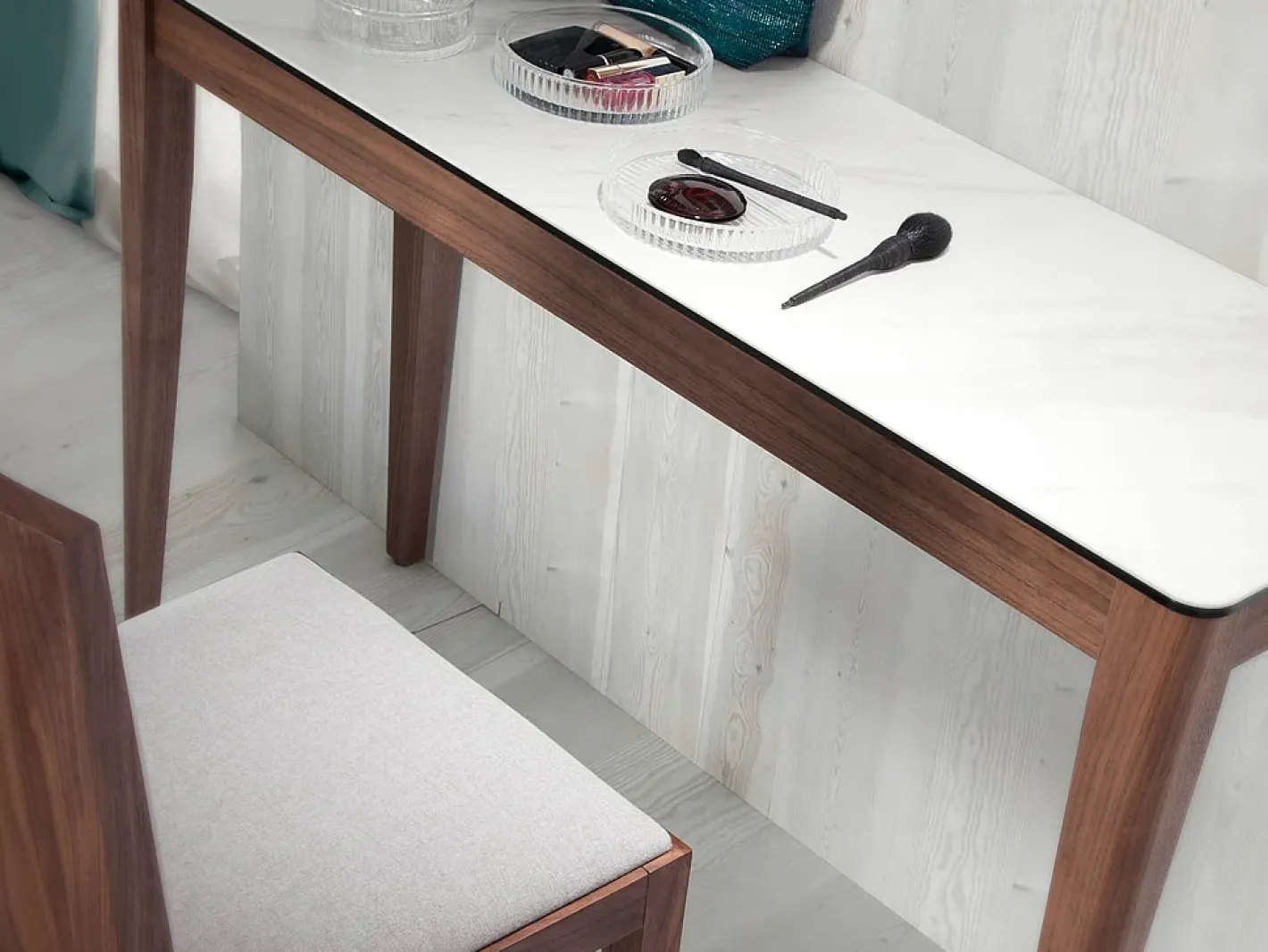 Mesa de consola retangular em mármore de porcelana e nogueira 3082*Angel Cerda Outlet