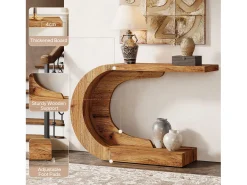 Tribesigns Consola*Mesa de Consola Rural para Entrada, Mesa de Sofá Rustica em Forma de C Única Atrás do Sofá Laranja claro