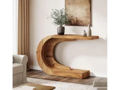 Tribesigns Consola*Mesa de Consola Rural para Entrada, Mesa de Sofá Rustica em Forma de C Única Atrás do Sofá Laranja claro