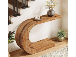 Tribesigns Consola*Mesa de Consola Rural para Entrada, Mesa de Sofá Rustica em Forma de C Única Atrás do Sofá Laranja claro