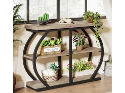 Best Mesa de Console 105cm, Mesa de Entrada Industrial de 3 Andares com Quadro de Metal Arcoado e Prateleiras de Armazenamento Consola