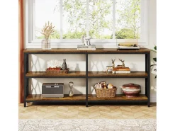 Best Mesa de Console com Prateleiras de Armazenamento, Mesa de Sofá Industrial de 180cm com 3 Andares para Sala de Estar Consola