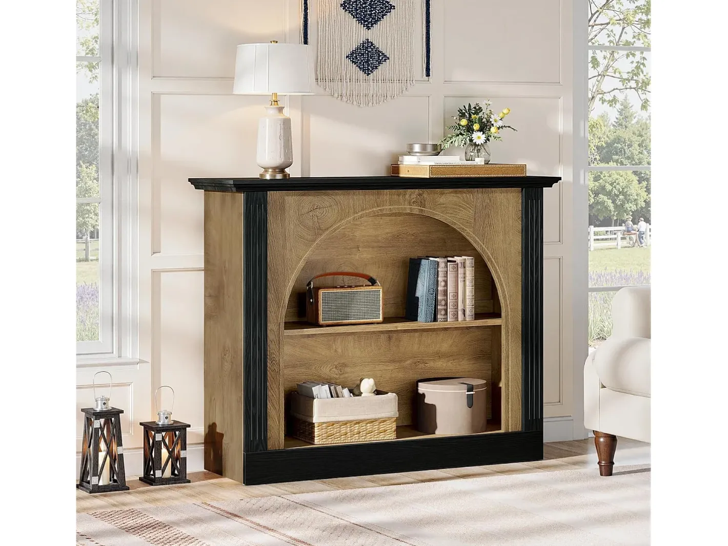 Tribesigns Consola*Mesa de Console de 3 Camadas, Mesa de Entrada de 110cm com Armazenamento para Foyer, Corredor Preto