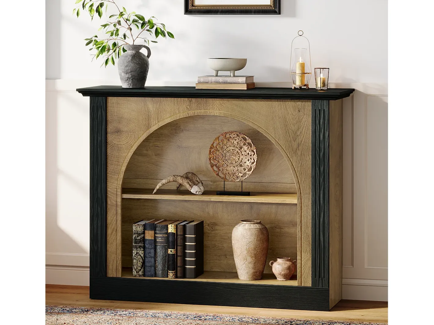 Tribesigns Consola*Mesa de Console de 3 Camadas, Mesa de Entrada de 110cm com Armazenamento para Foyer, Corredor Preto