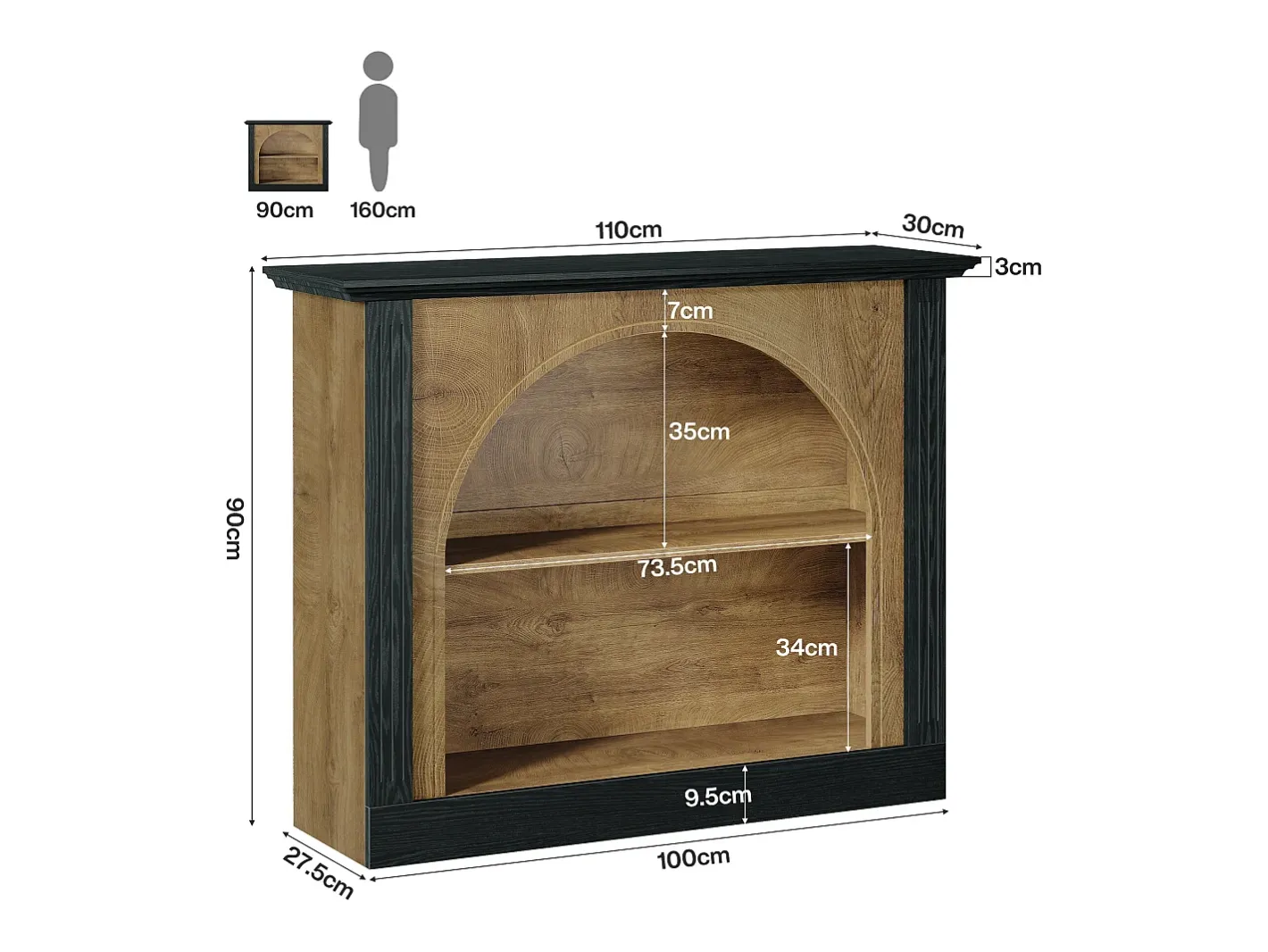 Tribesigns Consola*Mesa de Console de 3 Camadas, Mesa de Entrada de 110cm com Armazenamento para Foyer, Corredor Preto